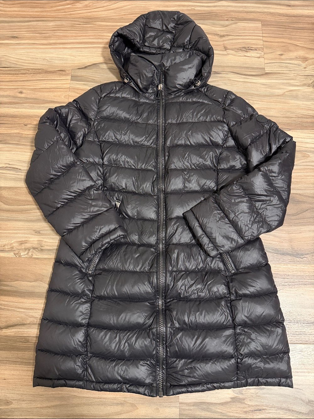 Calvin Klein Packable Premium Down Puffer Coat Womens PL Black Hooded Jacket